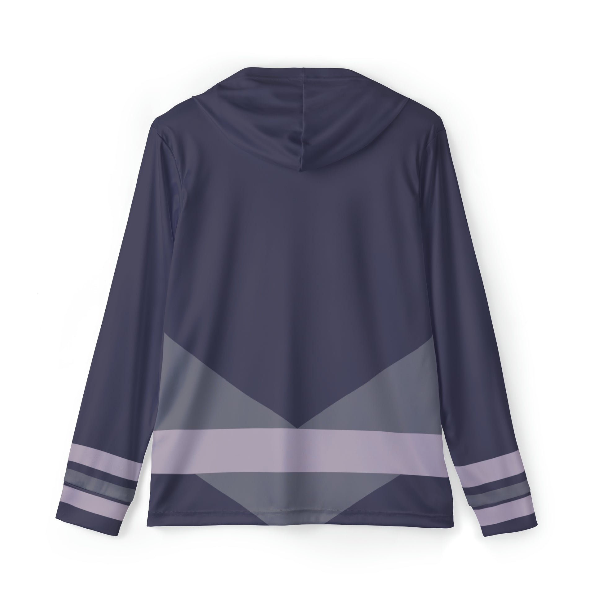 The back side view of the Substantial Hockey Warm Up hoodie in its brand purple colors